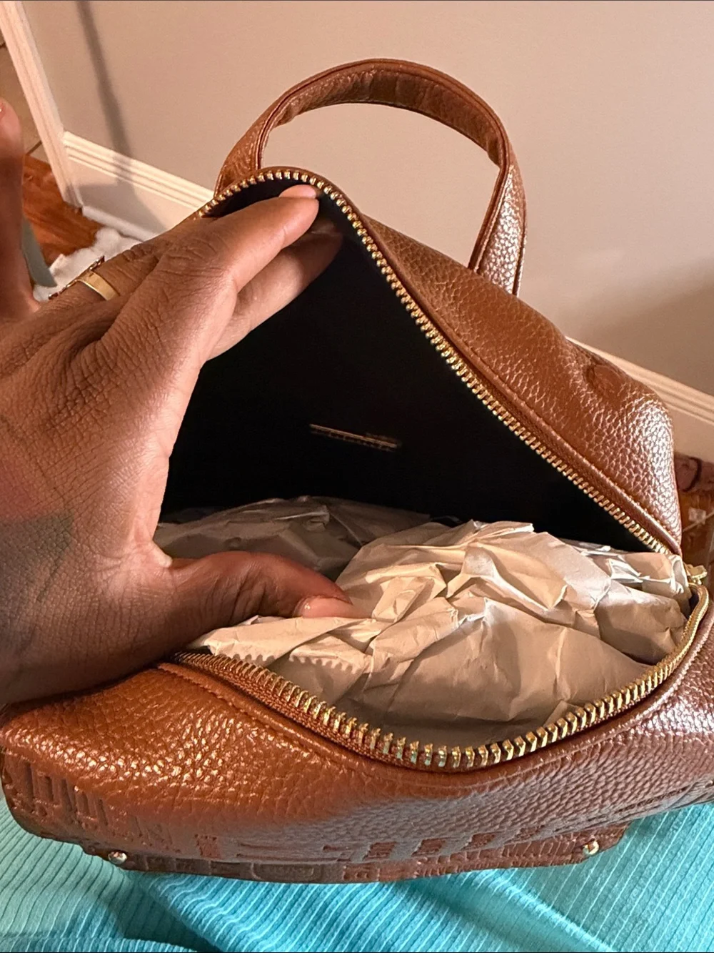 Steve Madden Cognac Embossed Mini Backpack